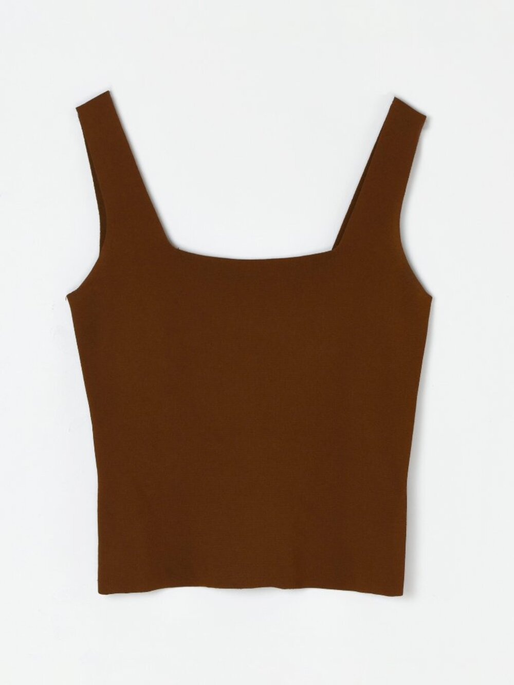Vince Terracotta Brown Stretch Knit Square Neck Cropped Tank Medium